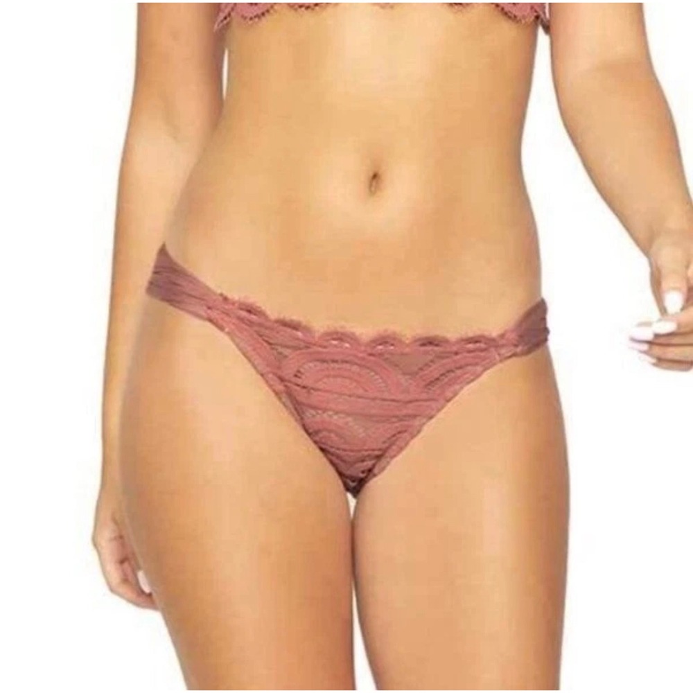 PilyQ Dusty Rose Lace Fanned Teeny Bikini Bottom Ruched Back DUS-251T NWT Size L